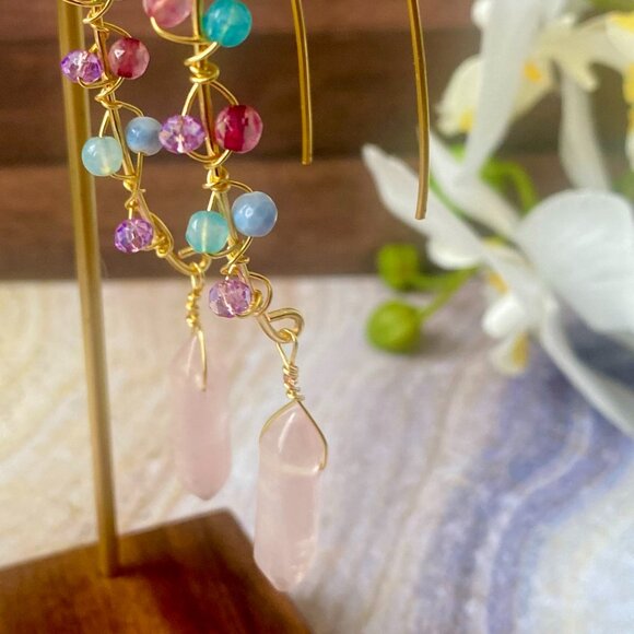 Quartz Agate Hoop Earrings - Picture 3 of 5